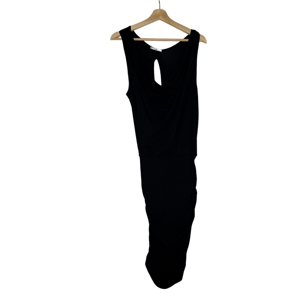 Black Cutout Midi Dress | M | SiSi | Draped Stretch Bodycon